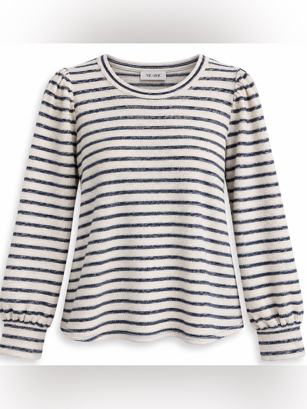 NIC+ZOE Navy Striped Crewneck Long-Sleeve Top 100% Cotton M